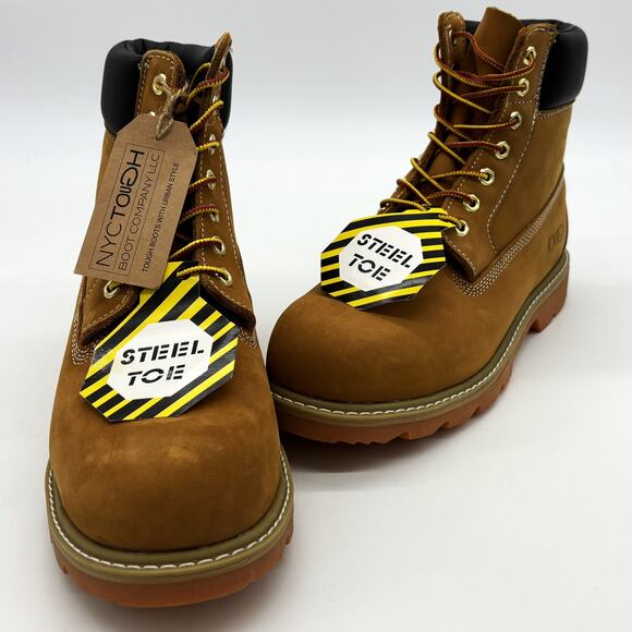 NYC Tough Boots Co Mens 10.5 Steel Toe Brown Leather Work Safety Waterproof NWT main image 10